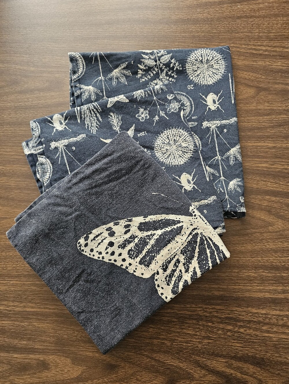 IKEA Set of 3 blue cotton pillowcases with botanical, insect and butterly prints